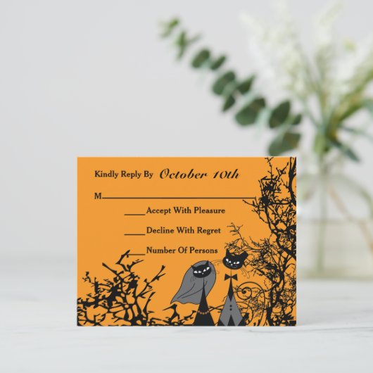 Hallowedding Cats Wedding RSVP Card (Stehend Vorderseite)