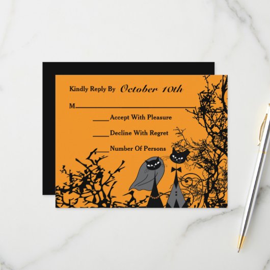Hallowedding Cats Wedding RSVP Card Custom Karte (Vorderseite/Rückseite Beispiel)