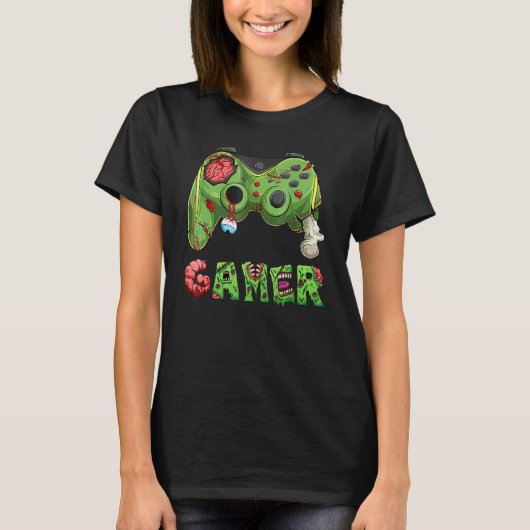 Hallowee Gamer Zombie Video Game Player Controller T-Shirt (Vorderseite)