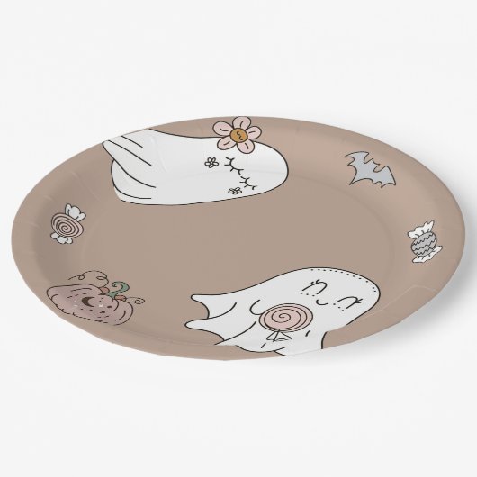 Hallowee Niedlich Ghost Birthday Party Pappteller (Schrägansicht)