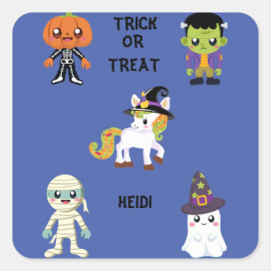 HALLOWEE "TRICK ODER BEHANDLUNGSSTICKER PERSONALIS QUADRATISCHER AUFKLEBER