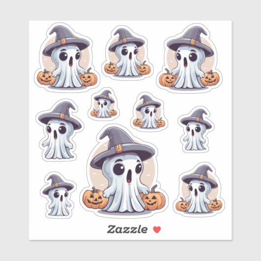 Halloween: 10 Geister mit Kürbissen -  Aufkleber (Blatt)
