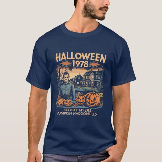 Halloween 1978 Holiday Spooky Myers Pumpkin Haddon T-Shirt (Vorderseite)