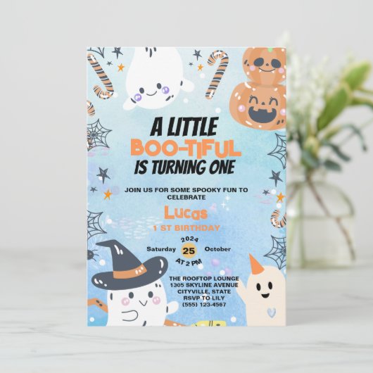 Halloween 1. Geburtstag Einladung (Stehend Vorderseite)
