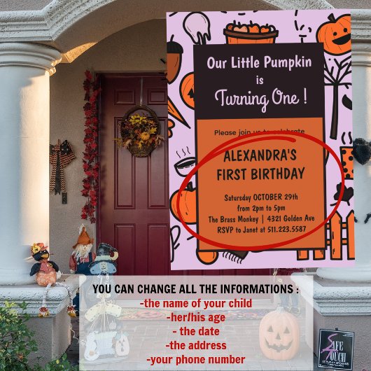 Halloween 1. Geburtstag Einladungen fallen Kürbis