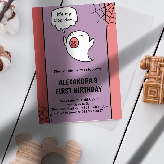 Halloween 1. Geburtstag Einladungen Geist pink
