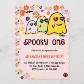 Halloween 1. Geburtstag Einladungen Spooky 1 pink (Vorne/Hinten)