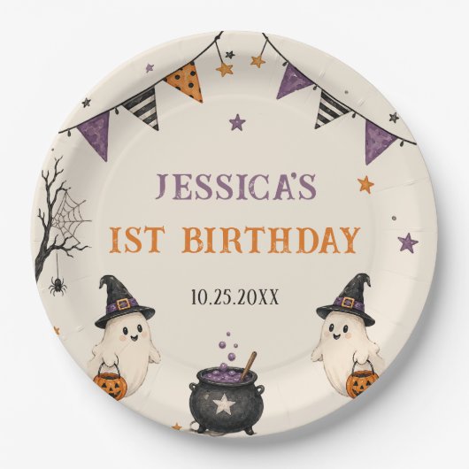 Halloween 1. Geburtstag Mädchen Geist Pappteller (Vorderseite)