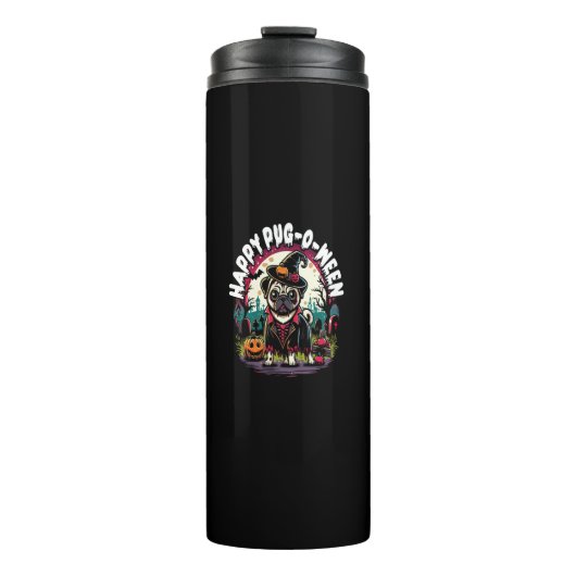 Halloween 2024 Trick oder Treat Mops Halloween Co Thermosbecher (Vorderseite)