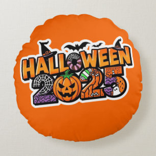 Halloween 2025 Magie – Festlicher Kürbis Rundes Kissen
