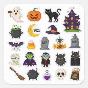 Halloween 2025 Spooky Sticker Set - Pumpkins, Geis
