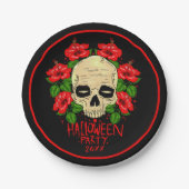 Halloween 20xx Skull Red Hibiskus Black 7" Pappteller (Vorderseite)