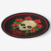 Halloween 20xx Skull Red Hibiskus Black 9" Pappteller (Schrägansicht)