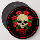 Halloween 20xx Skull Red Hibiskus Black Button (Vorne & Hinten)