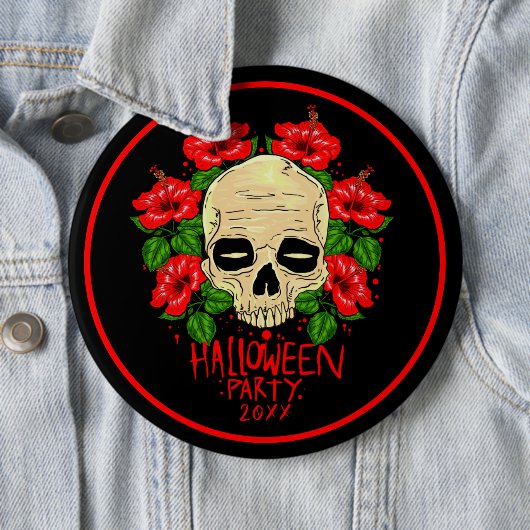 Halloween 20xx Skull Red Hibiskus Black Button (Beispiel)