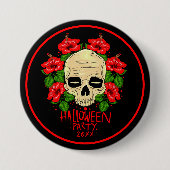 Halloween 20xx Skull Red Hibiskus Black Button (Vorderseite)