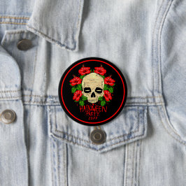 Halloween 20xx Skull Red Hibiskus Black Button