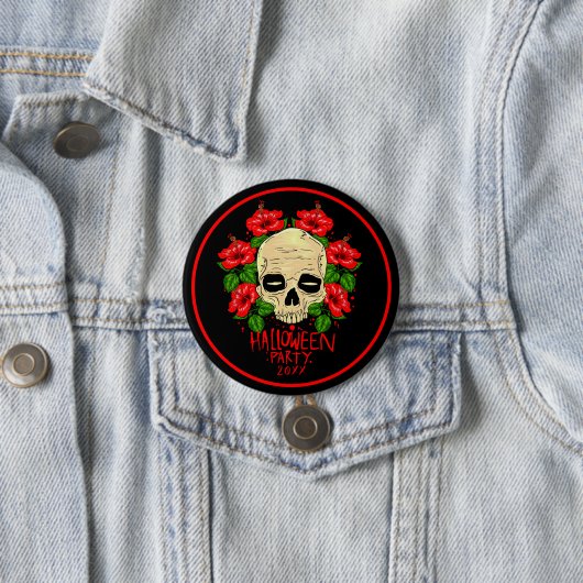 Halloween 20xx Skull Red Hibiskus Black Button (Beispiel)