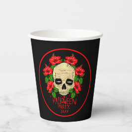 Halloween 20xx Skull Red Hibiskus Black Pappbecher