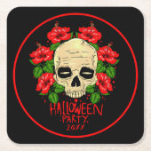 Halloween 20xx Skull Red Hibiskus Black Rechteckiger Pappuntersetzer (Vorderseite)