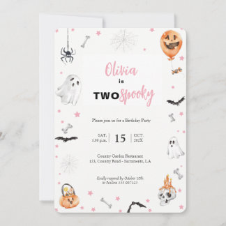 Halloween 2. Geburtstag Pink-Geist-Mädchen-Einladu Einladung