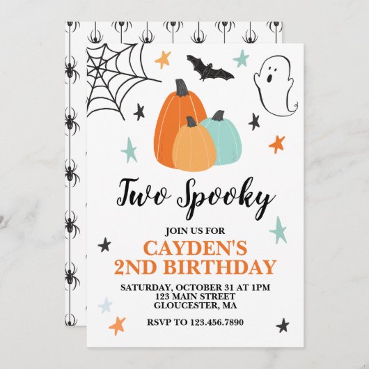 Halloween 2 Spooky Birthday Blue Pumpkins Einladung (Vorne/Hinten)