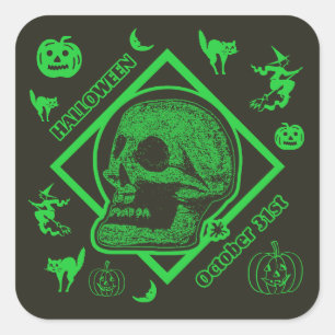 Halloween 31. Collage Green Quadratischer Aufkleber