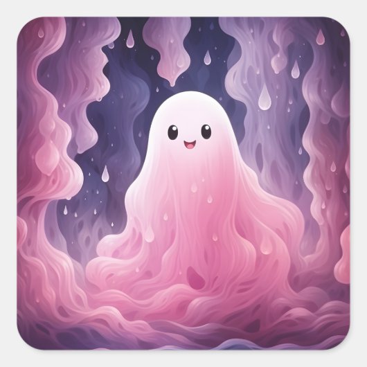 Halloween, 31. Oktober, Niedlich Pink Ghost Quadratischer Aufkleber (Vorderseite)