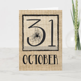 Halloween 31. Oktober Spider on Burlap Look Karte