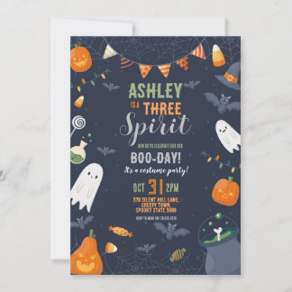 Halloween 3. Geburtstag DREI Party Ghosts Pumpkin Einladung