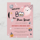 Halloween 3. Geburtstagsmädchen Drei Geist Einladung (Vorne/Hinten)