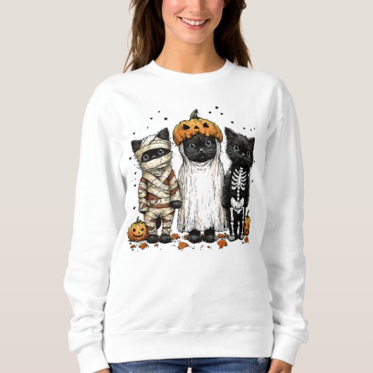 Halloween 3 schwarze Katzen lustig niedliche Lecke Sweatshirt (Vorderseite)