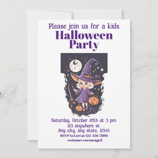 Halloween 4 Kids, charmante Zauberkunst Einladung (Vorderseite)