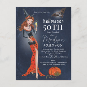 Halloween 50. Geburtstag Party Einladung Postkarte