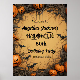 Halloween 50. Geburtstagsfeier Kürbis Willkommen Poster