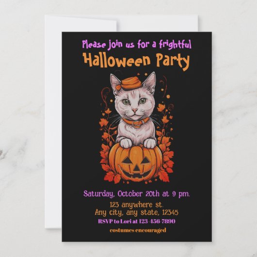 Halloween, 6 kitty, fun, spuke, Jack-o-lantern, Einladung (Vorderseite)