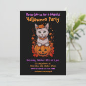 Halloween, 6 kitty, fun, spuke, Jack-o-lantern, Einladung (Stehend Vorderseite)