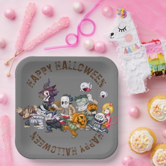 Halloween 9" Square Paper Plate Pappteller (Party)