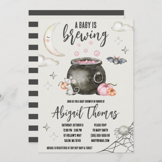 Halloween A Baby Brewing Baby Shower Einladung (Vorne/Hinten)