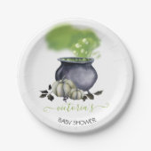 Halloween A Baby wird Caldron Baby Shower Pappteller (Vorderseite)