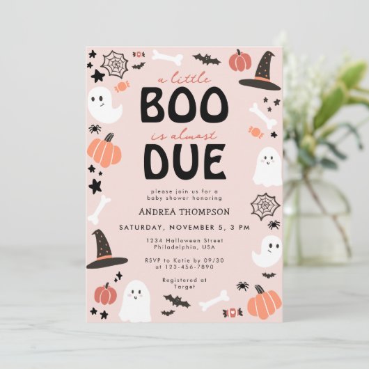 Halloween A Little Boo ist fast die passende Kinde Einladung (Stehend Vorderseite)