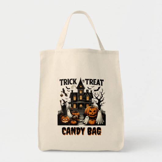 Halloween-Abend in einem Spuk Kürbishaus Tragetasche (Vorne)