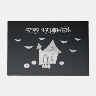 Halloween-Abend mit Spuk Haus, Fledermäusen, Kürbi Fußmatte