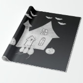 Halloween-Abend mit Spuk Haus, Fledermäusen, Kürbi Geschenkpapier (Ungerollt)
