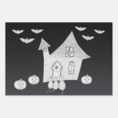 Halloween-Abend mit Spuk Haus, Fledermäusen, Kürbi Geschenkpapier Set (Vorderseite)