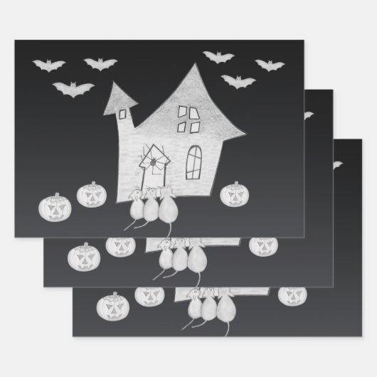 Halloween-Abend mit Spuk Haus, Fledermäusen, Kürbi Geschenkpapier Set (Set)