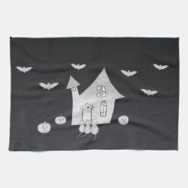 Halloween-Abend mit Spuk Haus, Fledermäusen, Kürbi Geschirrtuch