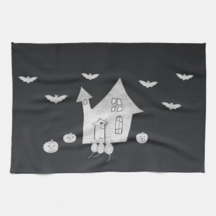Halloween-Abend mit Spuk Haus, Fledermäusen, Kürbi Geschirrtuch