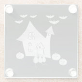 Halloween-Abend mit Spuk Haus, Fledermäusen, Kürbi Glasuntersetzer (Rückseite)