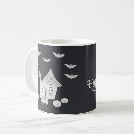 Halloween-Abend mit Spuk Haus, Fledermäusen, Kürbi Kaffeetasse (Vorderseite Links)
